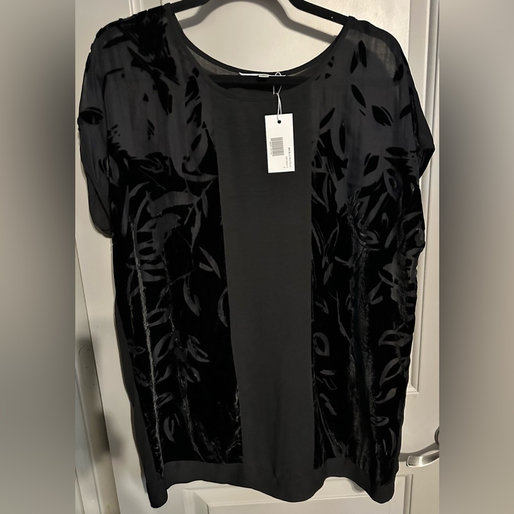 CAbi Size S Black Burnout Tunic Blouse NWT